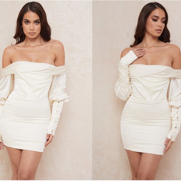 HOUSE OF CB 'Santana' Ivory Draped Corset Dress NWOT - Picture 3 of 10